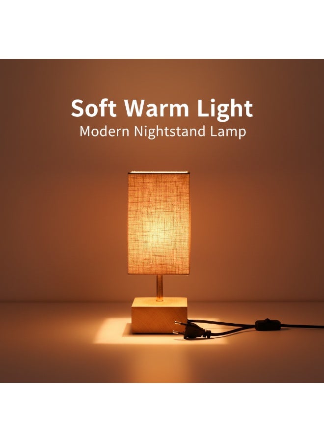 نجفة شوب أباجورة طاولة مودرن بقاعدة خشبية زان وشابوه كتان تصميم بسيط لإضاءة دافئة  نجفة شوب - Image 1